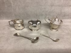 A collection of sterling silver items to include A Mappin and Webb bowl, mustards etc. Various dates