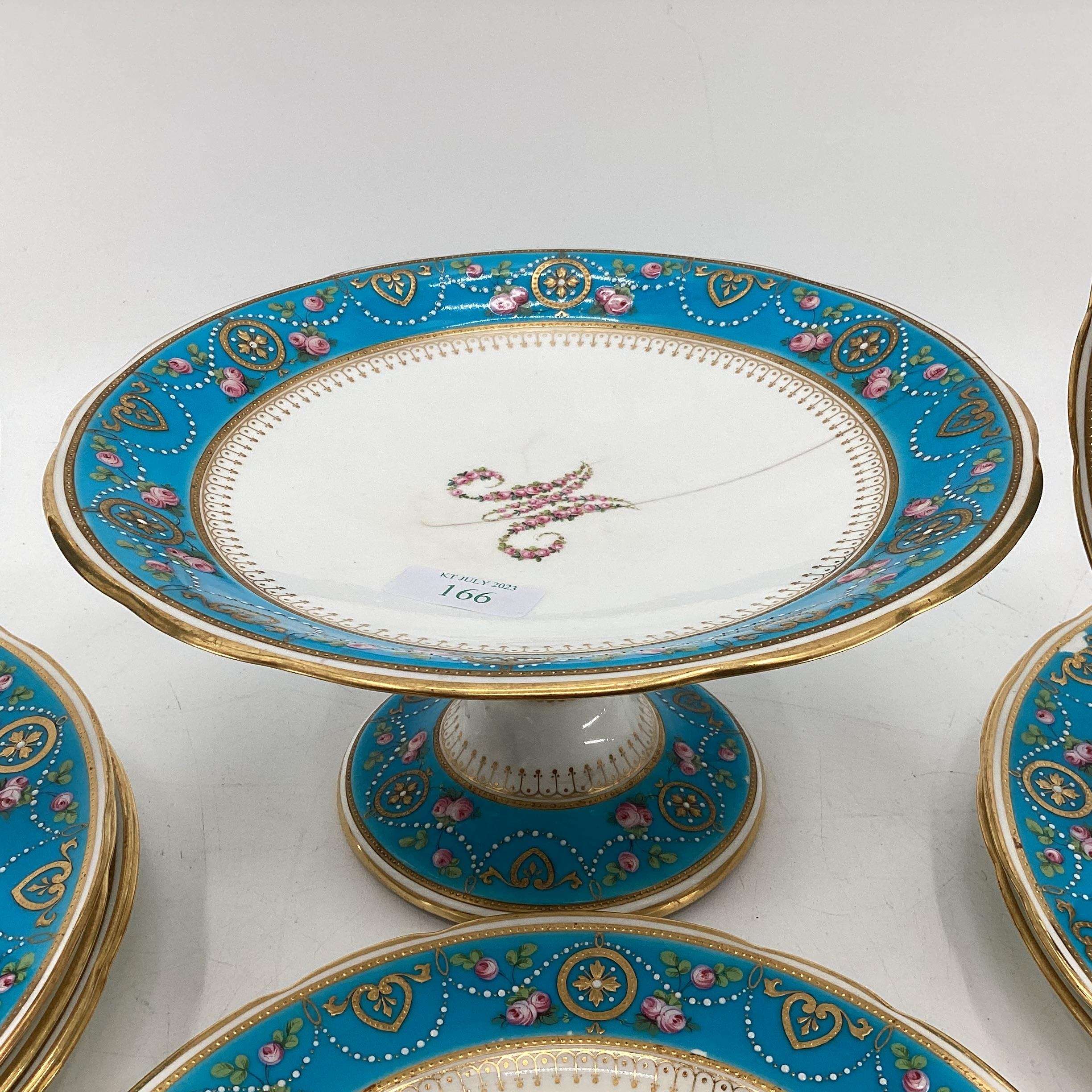 A Minton jewel ware part dining service, Taza(AF) and twelve plates. Retailed by Thomas Goode and Co - Image 7 of 11