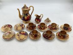 A Royal Worcester part Coffee Service, painted fruits and fauna, to include milk jug, Coffee Pot,