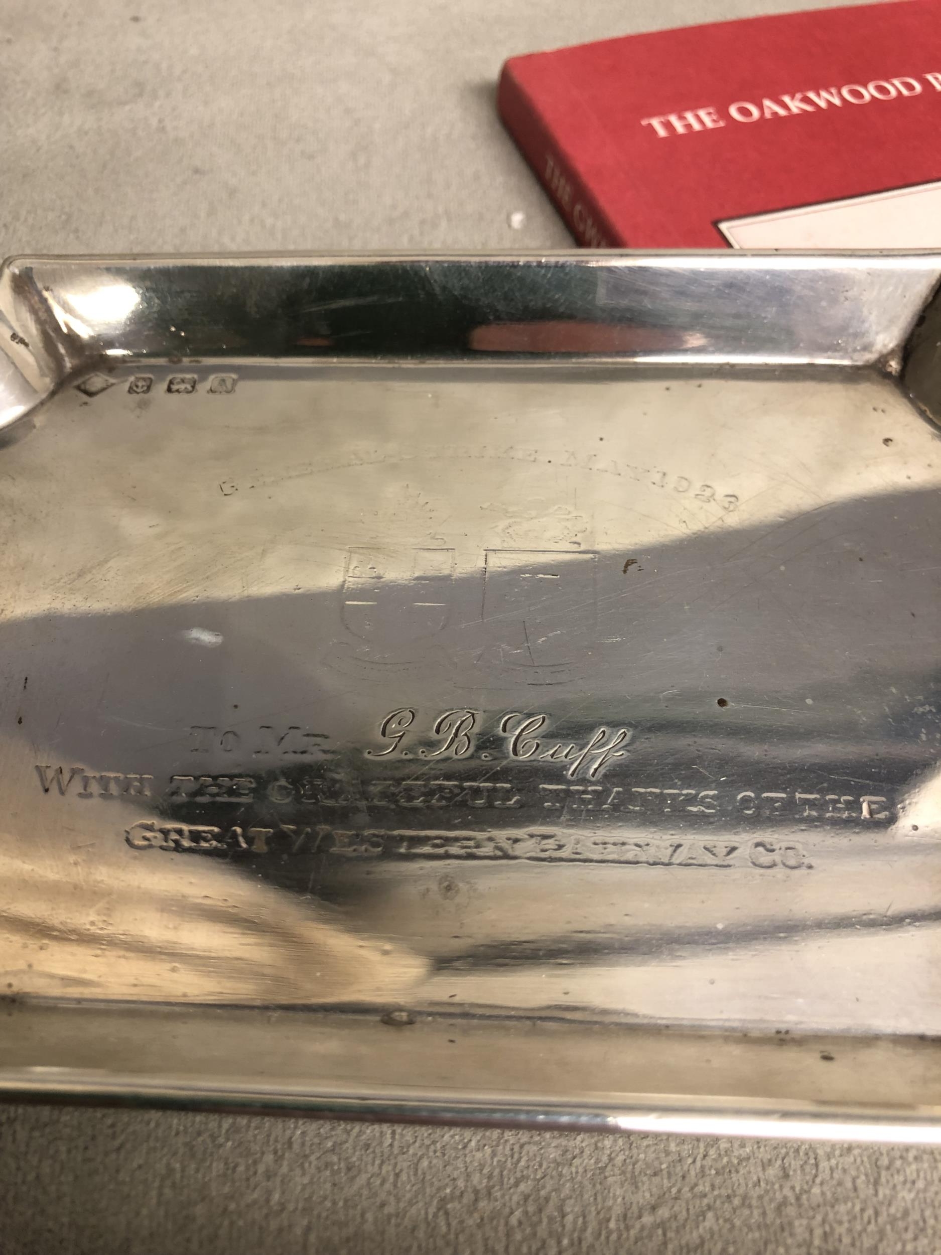 A small commemorative sterling silver tray with inscription to Mr BB Cuff General strike May 1926. - Image 3 of 6