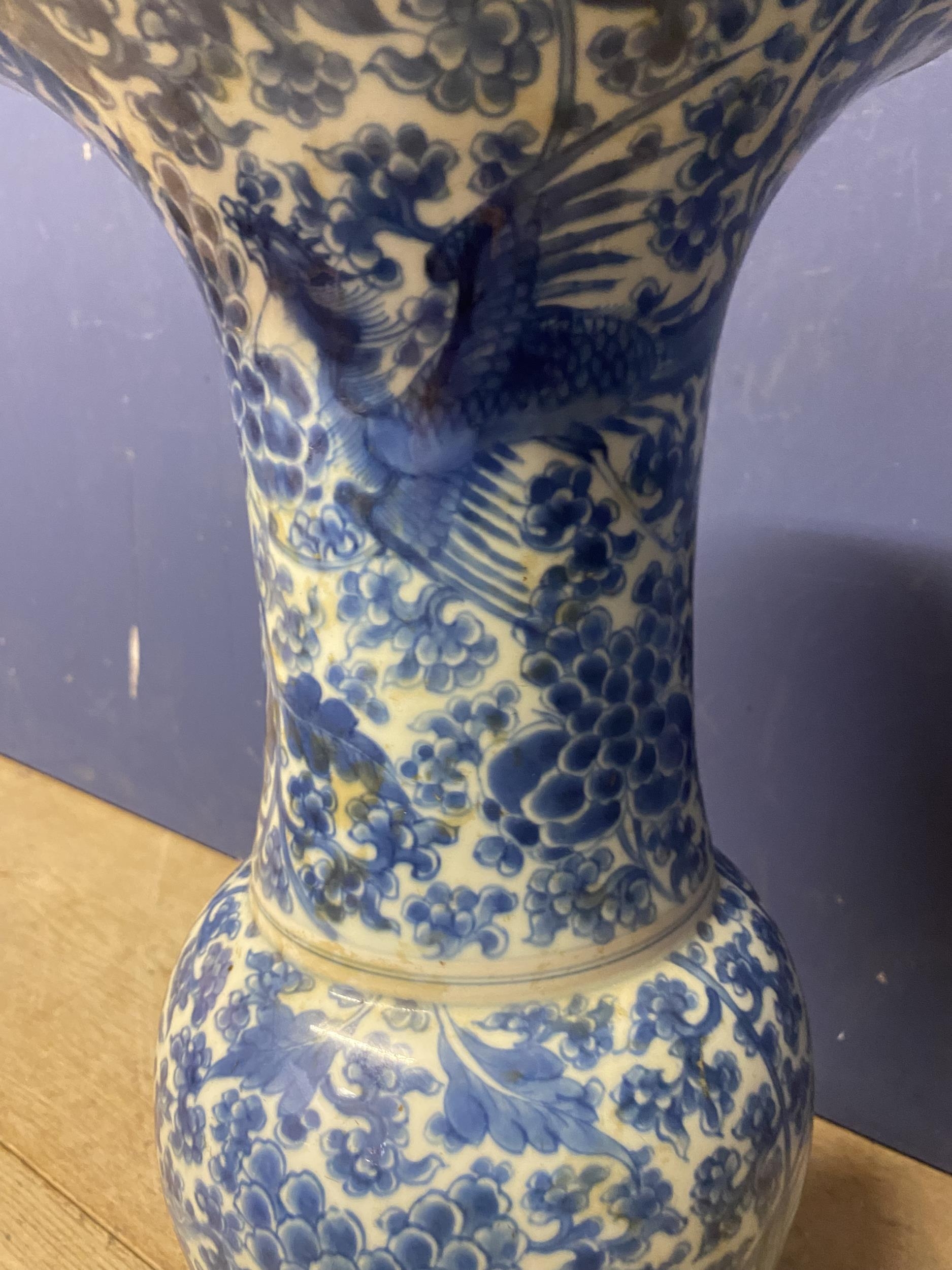 A blue and white Chinese style ceramic lamp, with brass light fitting, not drilled to base, some - Image 5 of 7