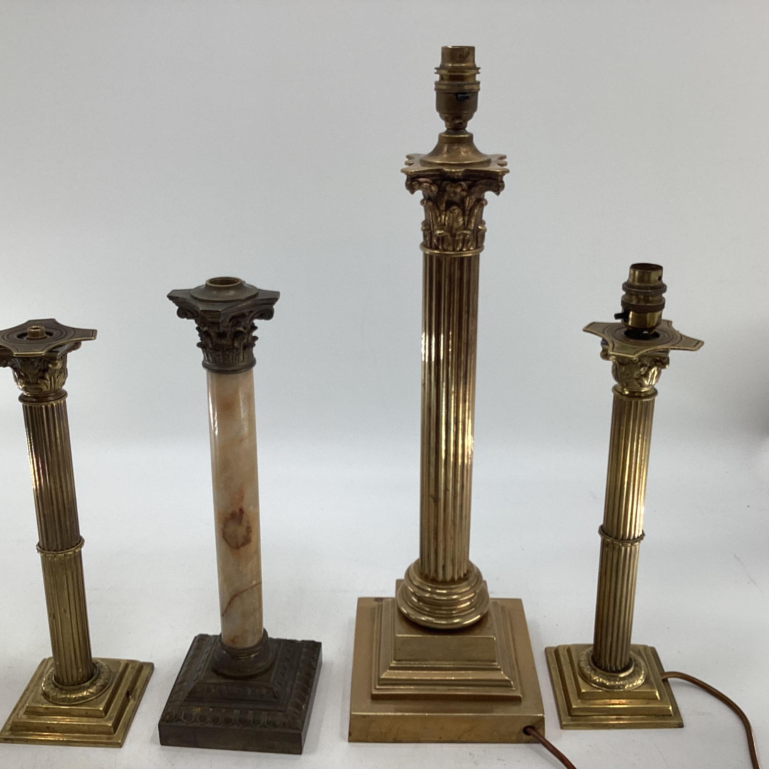 A pair of brass ejector candlesticks together with a selection of table lamps. - Image 6 of 10