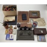 A collection of mixed collectables Building blocks , desk inkwell and other items.