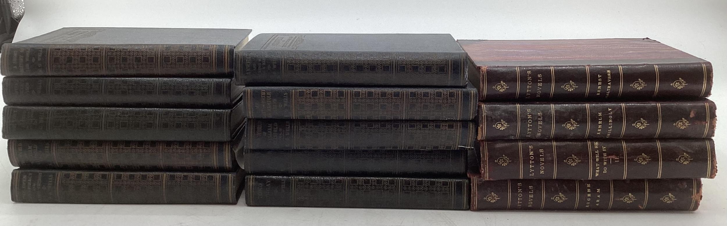 The works of HG Wells in 10 volumes and 4 volumes of Lytton's novels.