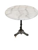 A circular marble topped bistro table with black tripod base, 60cm Diameter x 71cm H AND a slab of