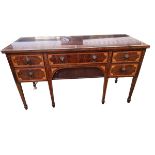 A good Regency mahogany and satin wood inlaid side board, with tambour front and 4 fitted drawers;