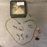A collection of 9ct jewellery, Cuff links signet ring etc, 9.68g. Items of yellow metal jewellery