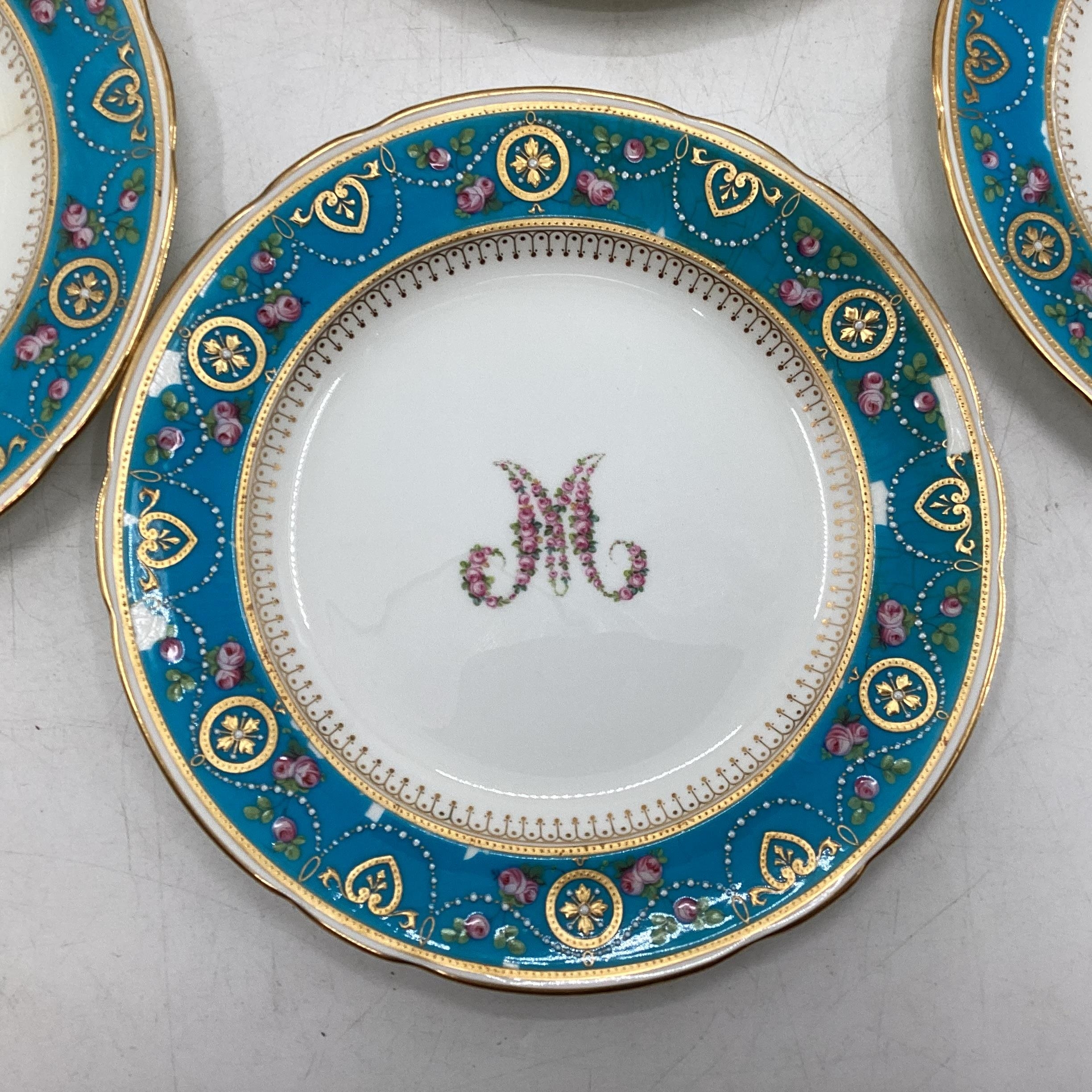 A Minton jewel ware part dining service, Taza(AF) and twelve plates. Retailed by Thomas Goode and Co - Image 2 of 11