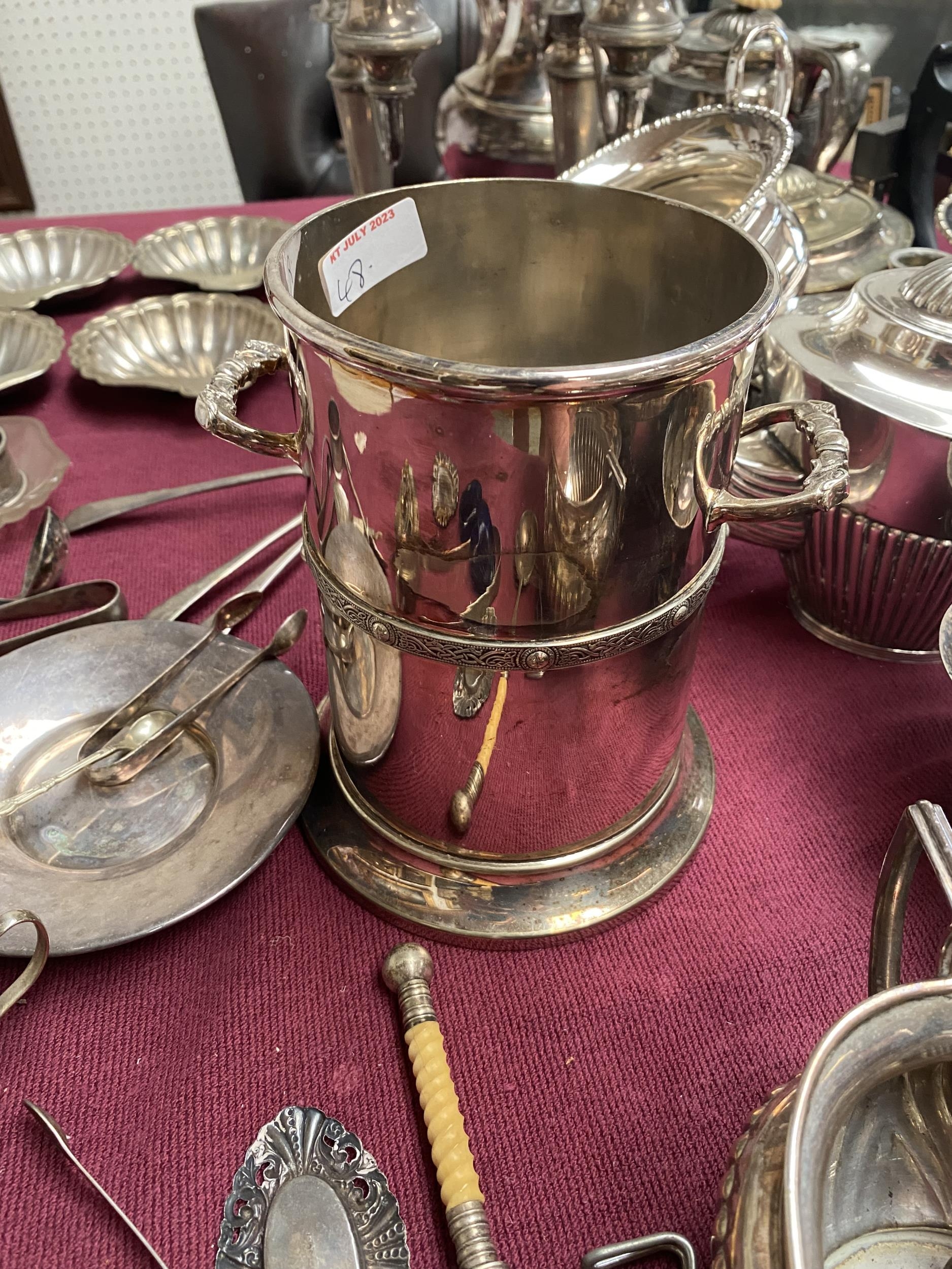 A collection of electroplated wares, wine cooler , candelabra etc together with sterling silver - Image 4 of 6