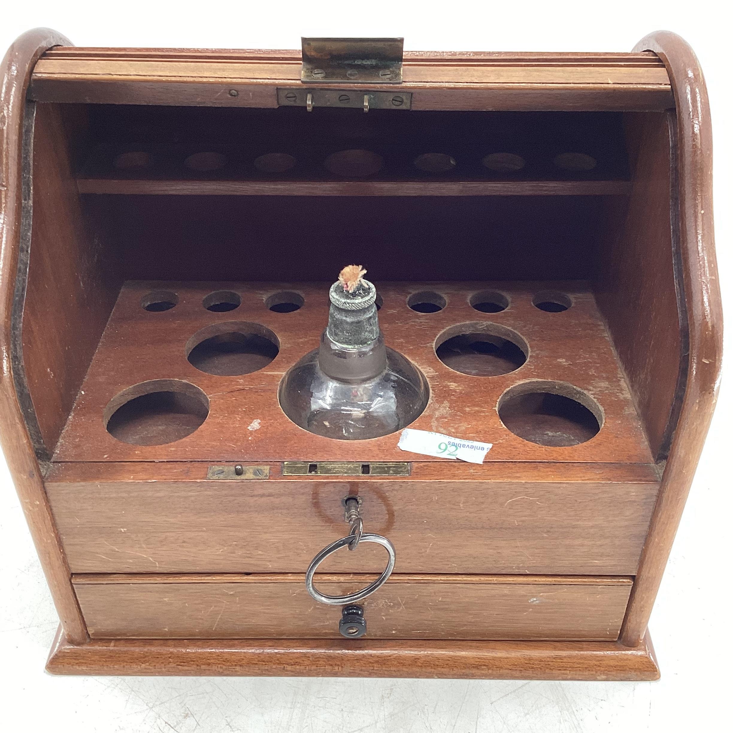 A Tambour fronted mahogany desk top apothecary box. 27cm x 24cm 19cm. - Image 4 of 6