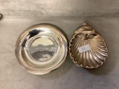 A sterling silver scallop dish together with a sterling silver dish. 150g