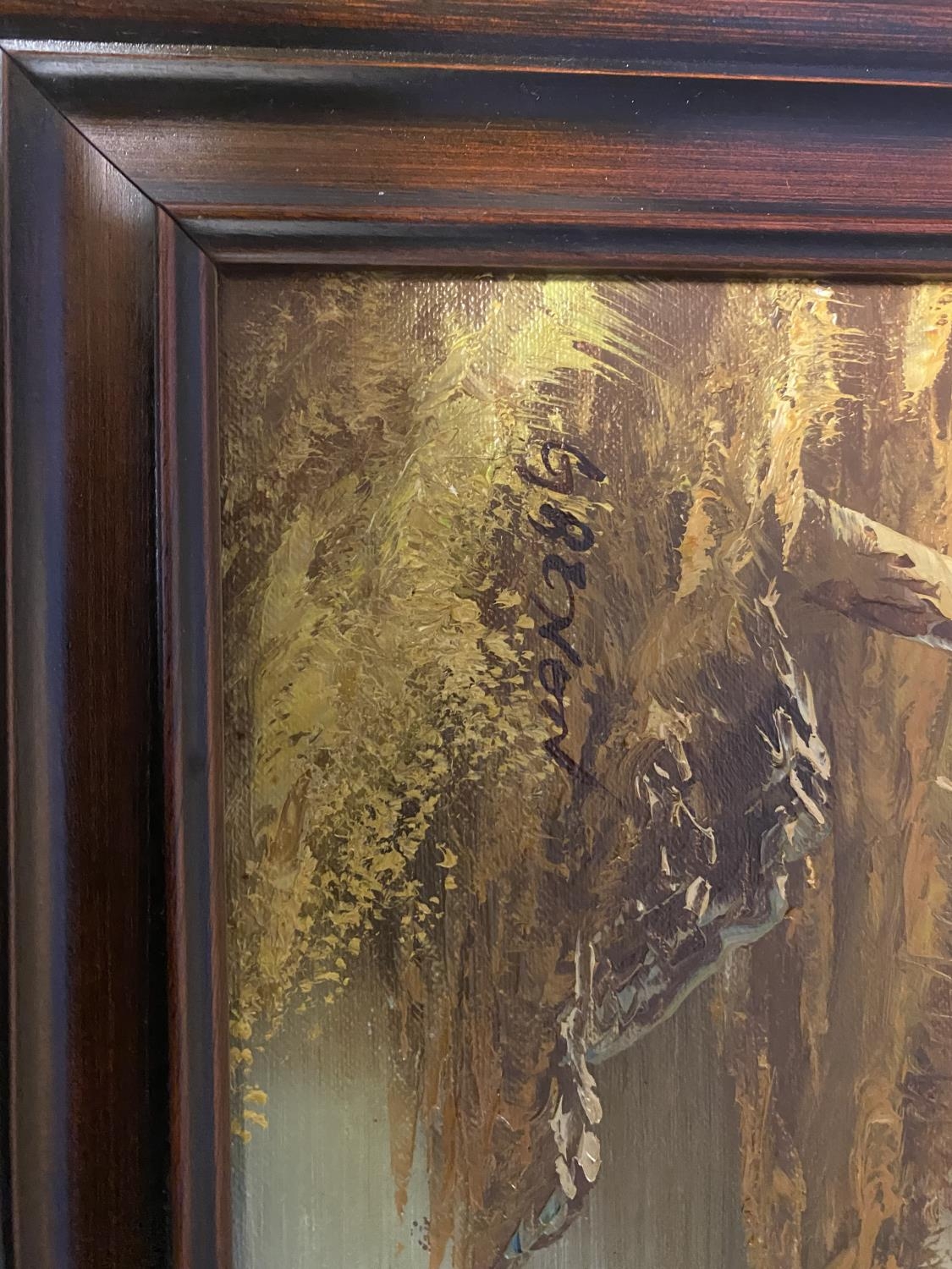 Oil on canvas woodland scene signed lower left , in an unglazed wooden frame, 50 x 60cm; and an - Image 2 of 3