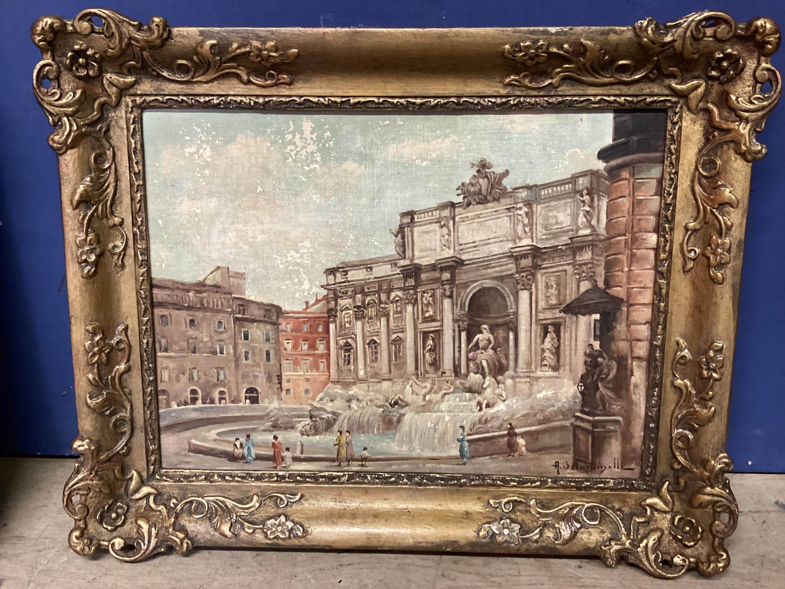 A BELURDINELLI, Italian, Set of three, oil on boards of an Italian garden and Italian city - Image 8 of 8