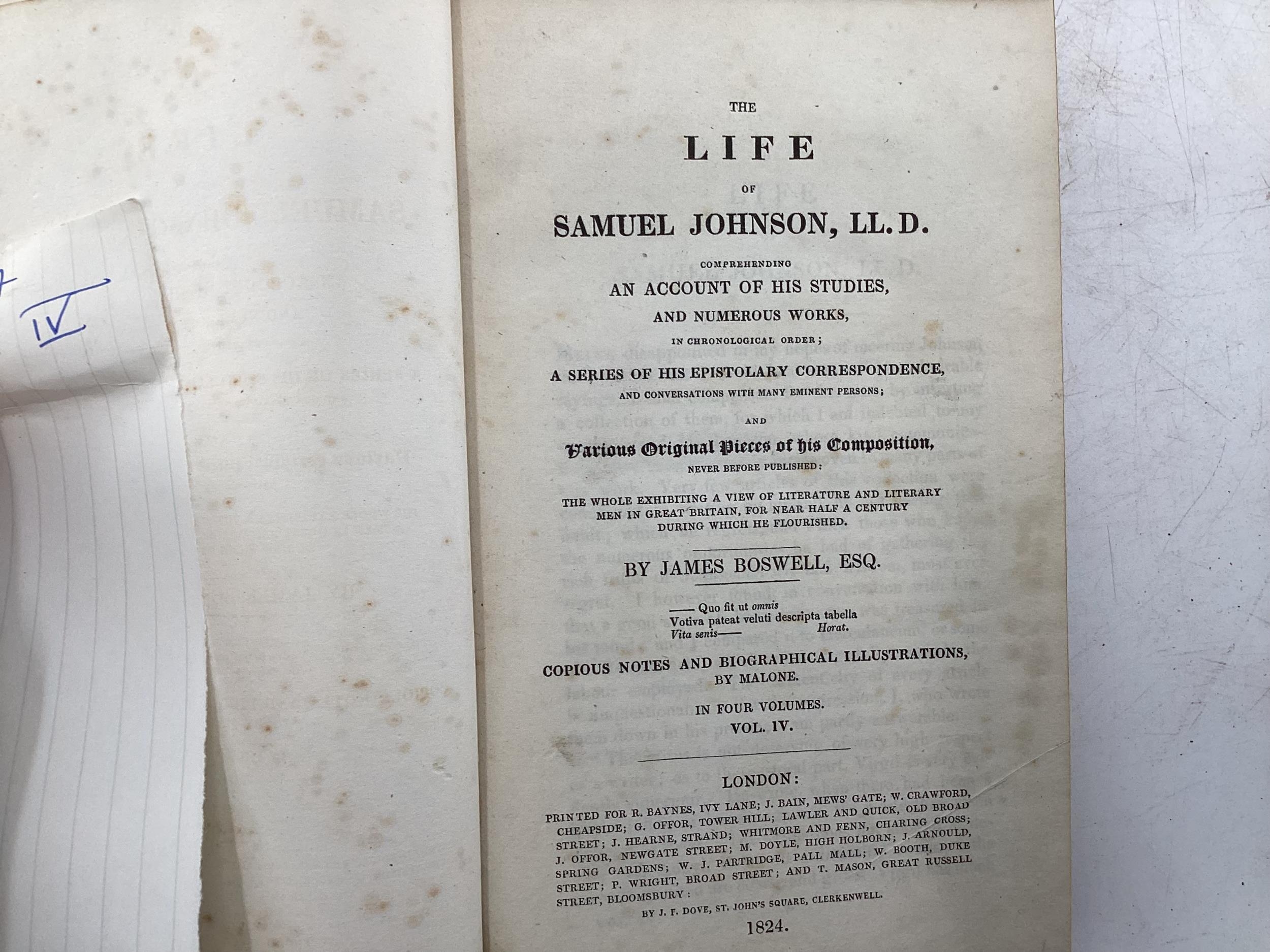 Boswell's Life of Johnson, London 1824 in 4 Volumes, Hone's Table Book, pub Hunt and Clarke 1827 - Image 7 of 7