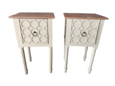 Pair of contemporary bedside table with cream base, single large drawer 43 x 35cm top x 76cmH