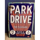 enamel advertising sign Park Drive 91cmHx61cmW, some damage and losses