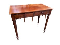 Mahogany side table with two drawers, 90cm W x 52cm D x 78cmH