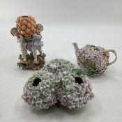 Two Meissen style ceramic items to include a teapot, kite marks to base. (3)