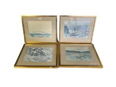 Four modern decorative country prints in gilt glazed frames, faded, 25 x 35cm