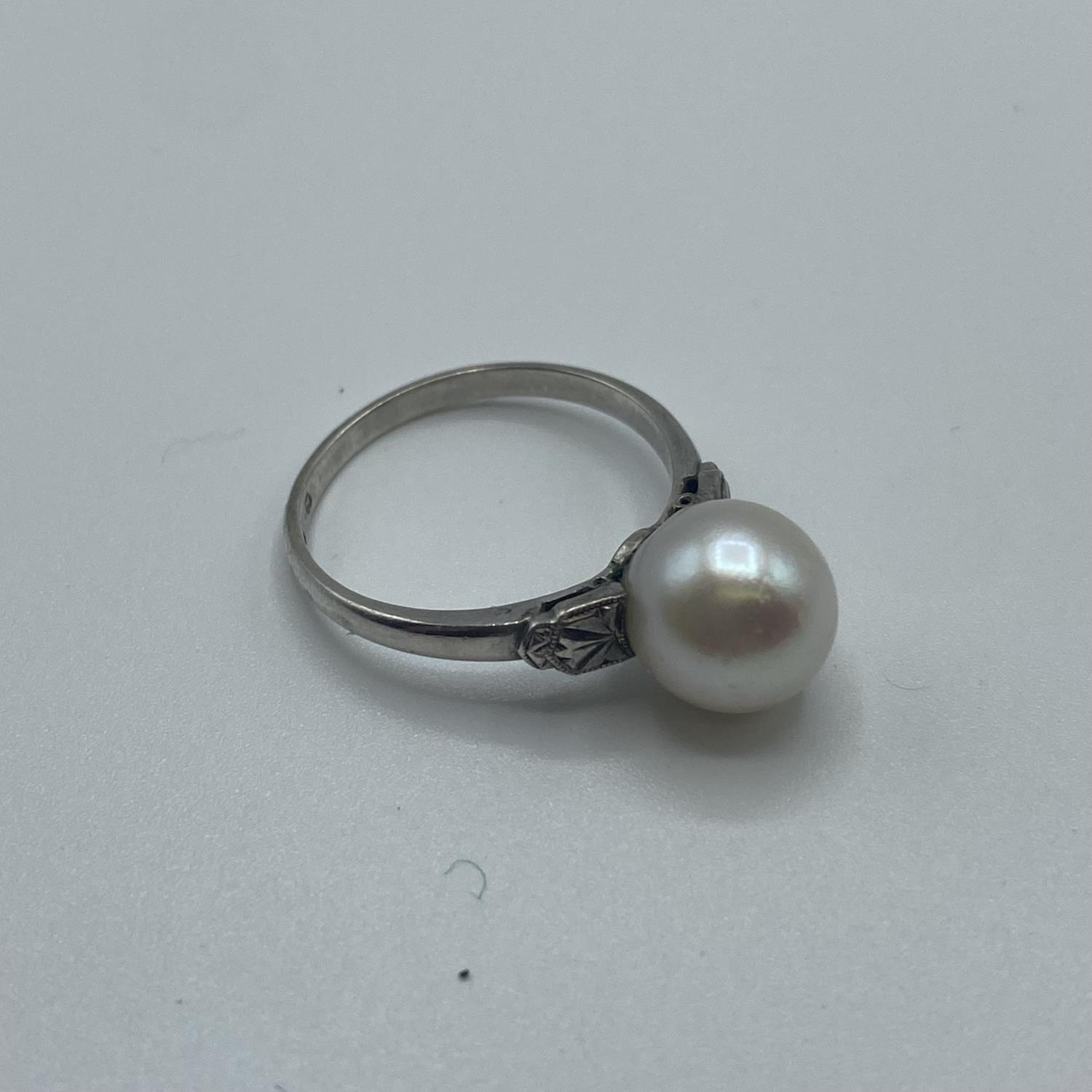 A strand of graduated pearls on a white metal clasp 52cm, together with a matching pearl set ring - Image 6 of 6