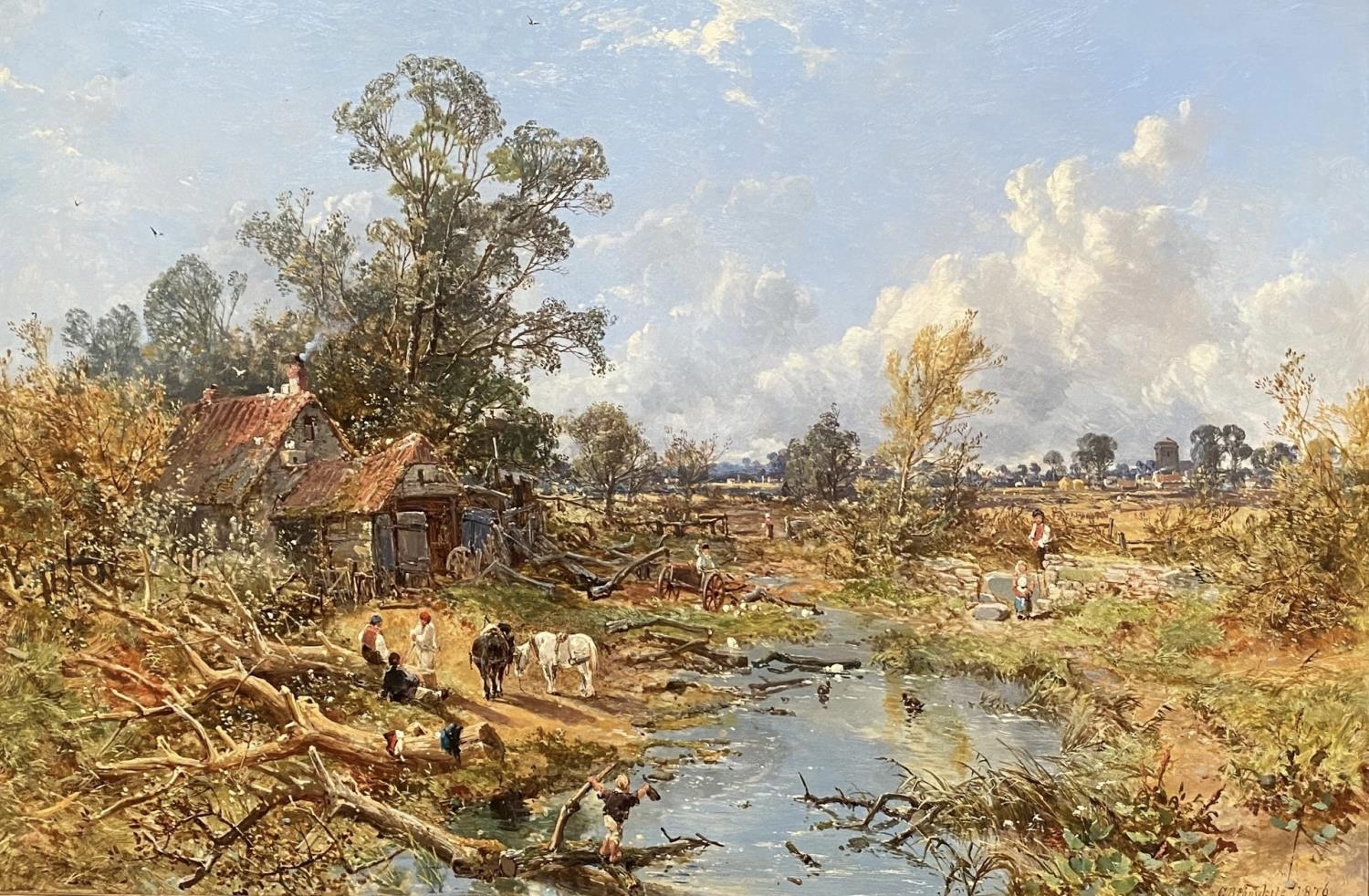 CHARLES BRANWHITE (British 1817- 1880), oil on canvas of a Country Scene, children playing in the