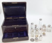 A coromandel dressing box with fitted interior, white metal topped items retailed by R Leuchars,