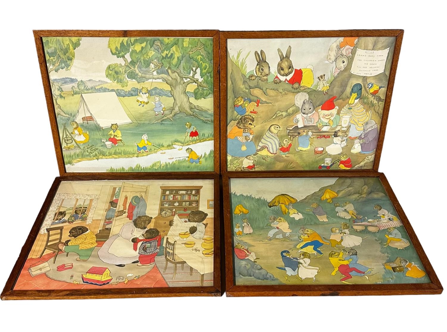 Margaret Ross, a set of 4 Nursery prints, 44 x 50, in oak glazed frames