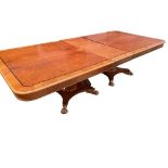 Large good quality Art Deco style modern walnut veneered dining table, with inlaid ebony decoration,