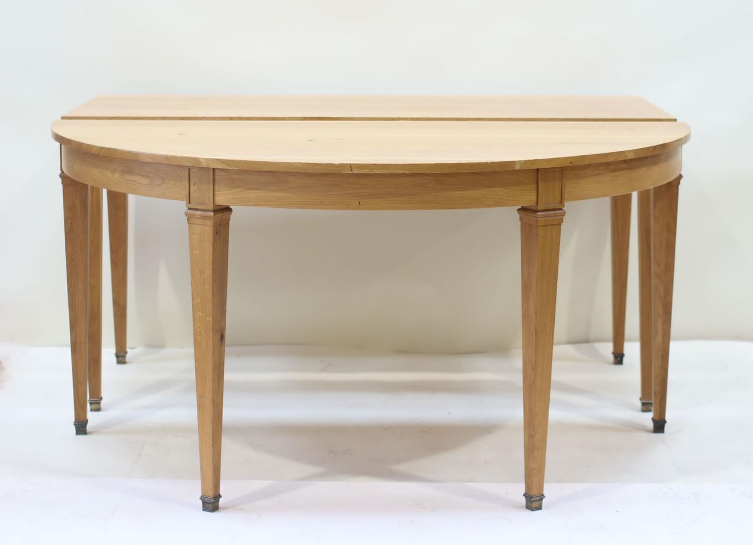 A modern D end shaped table 150cmW x 75cmD x 75.5cmH; , and matching fitted rectangular table 150cmW