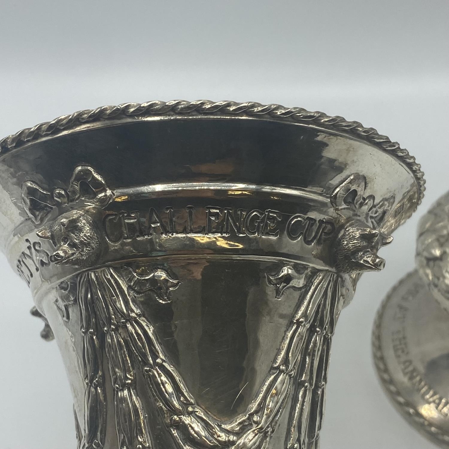 A good pair of sterling silver trumpet vases The British Berkshire Society's Challenge Cup inscribed - Image 4 of 11
