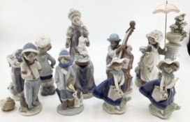 A collection of Lladro figurines, and a quantity of various volumes of Lladro Collectors Catalogues,