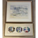 Contemporary 3 panel picture, labelled verso, Mollie Brimsfield, 1986, Shadows on Madeira,