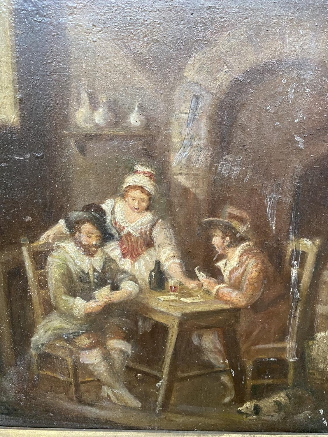 C19th oil on board of an interior tavern scene, in a unglazed gilt frame, 27 x 26cm - Image 2 of 6