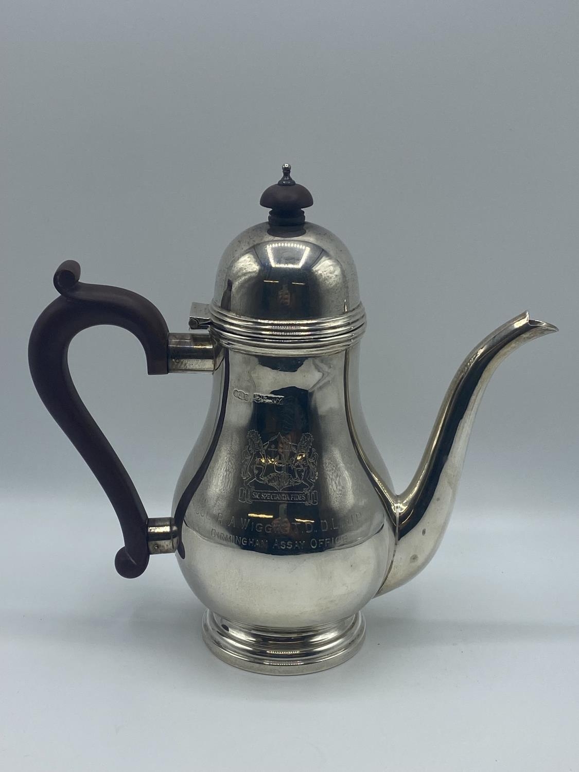 Sterling silver coffee pot, with domed top, fruitwood handle on circular stepped base, by John - Image 3 of 6