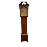 A mahogany long case clock, the silvered and brass arched dial with black Roman numerals,