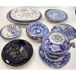Quantity of Blue and White China and meat platters and a Copeland Spode Soup Tureen and lid,
