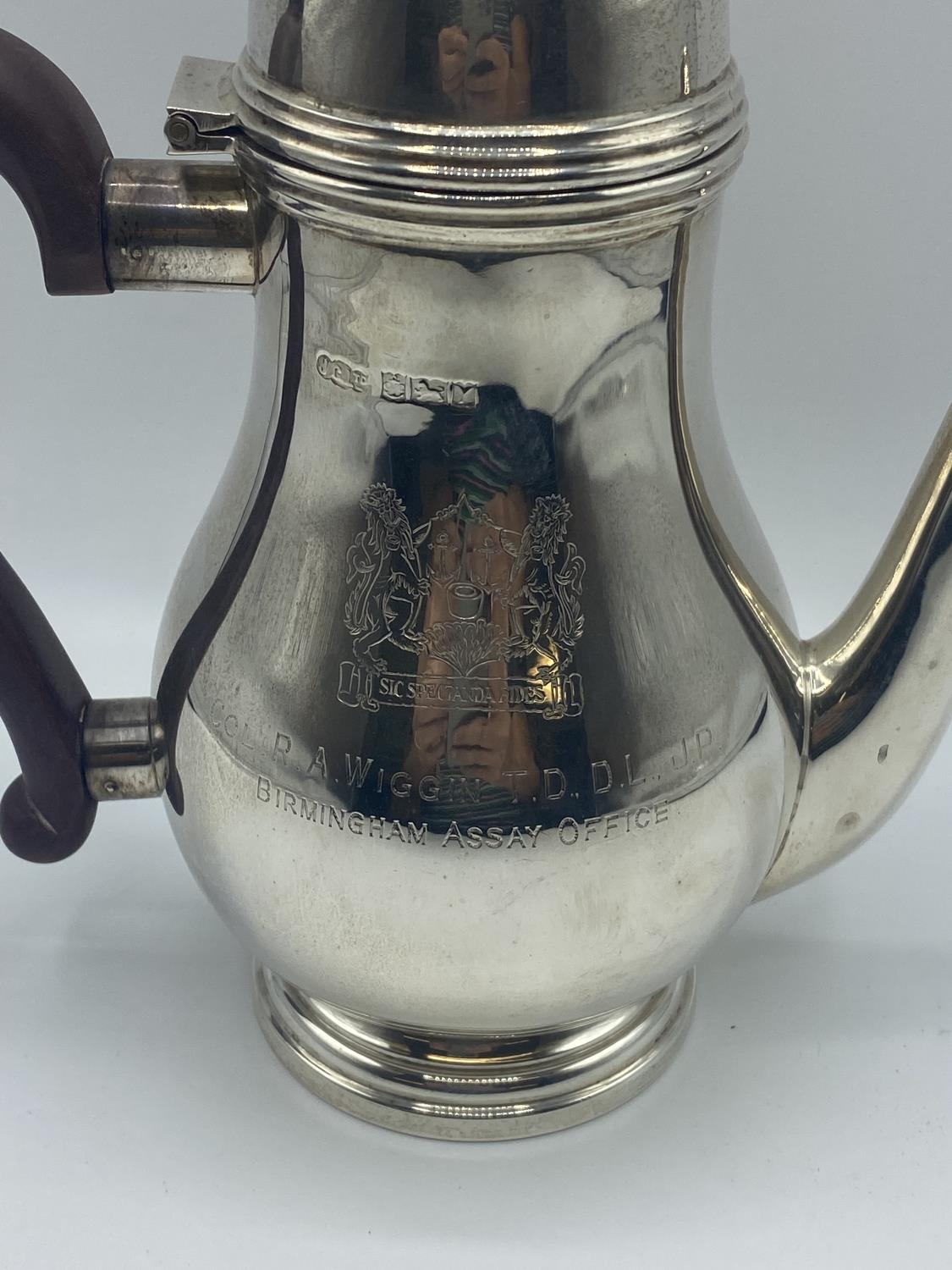 Sterling silver coffee pot, with domed top, fruitwood handle on circular stepped base, by John - Image 4 of 6