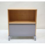 A small two tier side cupboard , the lower section as a tambour front filing cabinet 84.3cmW x 49.