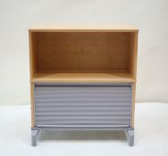 A small two tier side cupboard , the lower section as a tambour front filing cabinet 84.3cmW x 49.