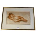 A pastel study of a reclining female nude monogramed lower centre, in a gilt glazed frame 23cm x x39