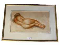 A pastel study of a reclining female nude monogramed lower centre, in a gilt glazed frame 23cm x x39