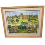 A framed and glazed print of Pinewood school and a print of a wild boar signed and dated in pencil
