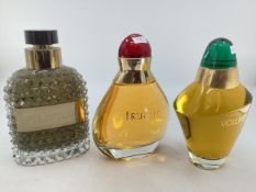 Three shop display perfume Factice bottles, Valentino, Tiffany, Volopte 30cm largest