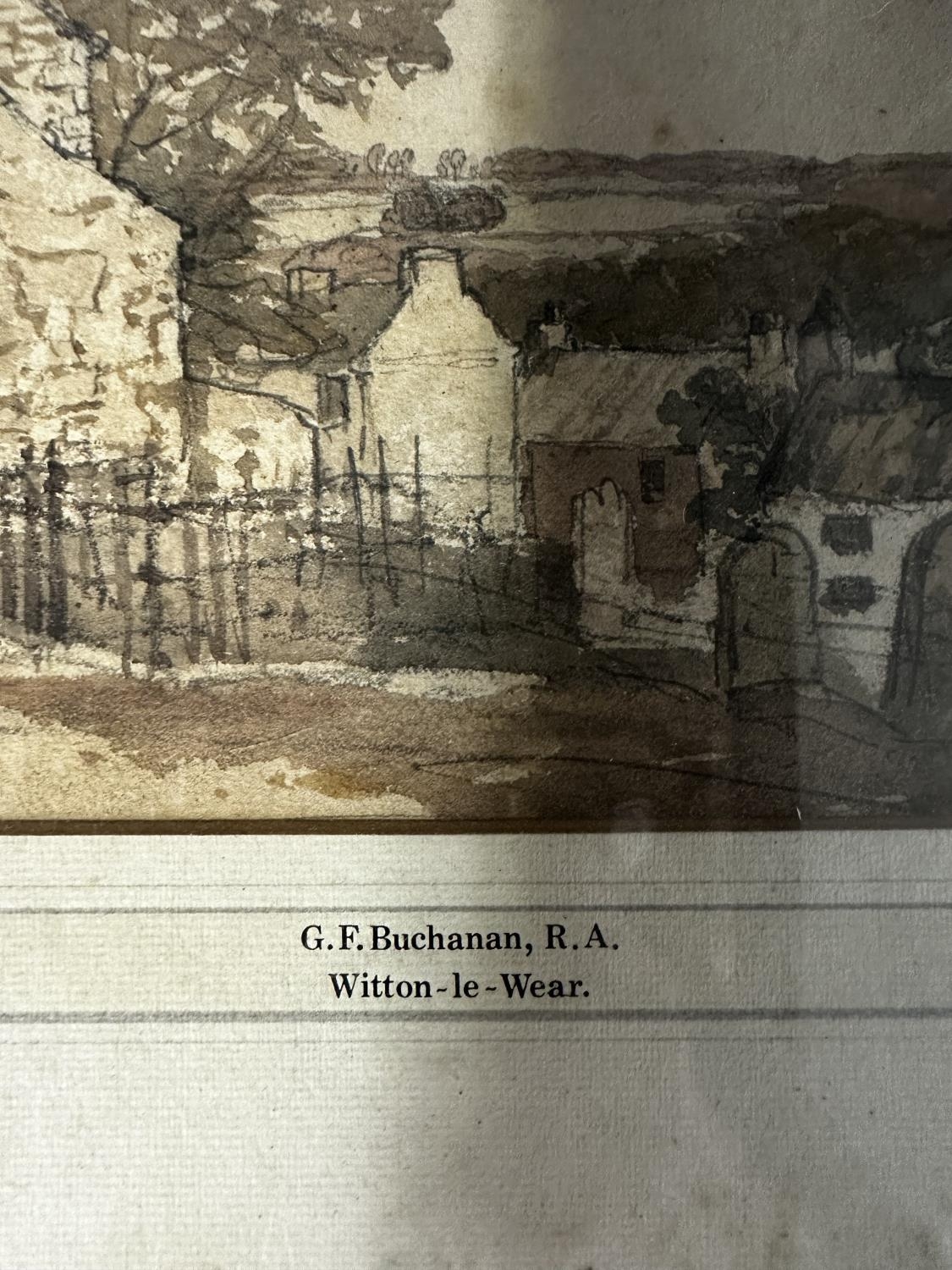 George F Buchanan (act. 1848 - 1864) watercolour on paper 'Witon Le Wear' in a gilt frame 17 cm x 35 - Image 2 of 5