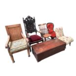 5 chairs, to include an Elm Comb back Windsor chair, Victorian chairs etc