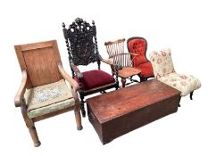 5 chairs, to include an Elm Comb back Windsor chair, Victorian chairs etc