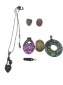 A collection of sterling silver and white metal jewellery items together with a silver ladies pocket