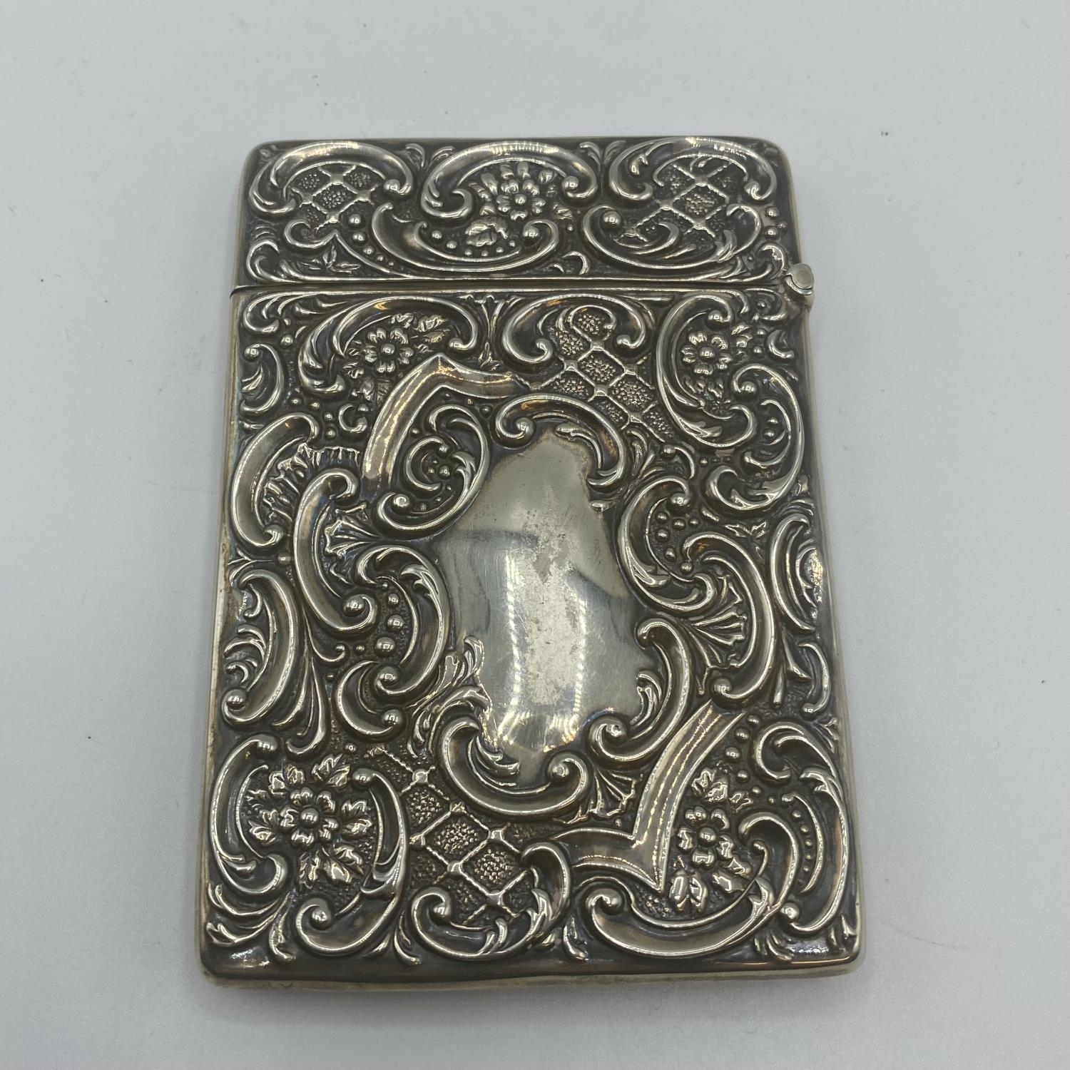 Two sterling silver card cases, one with a stag in a landscape, vacant cartouche, scrolling surround - Image 4 of 10