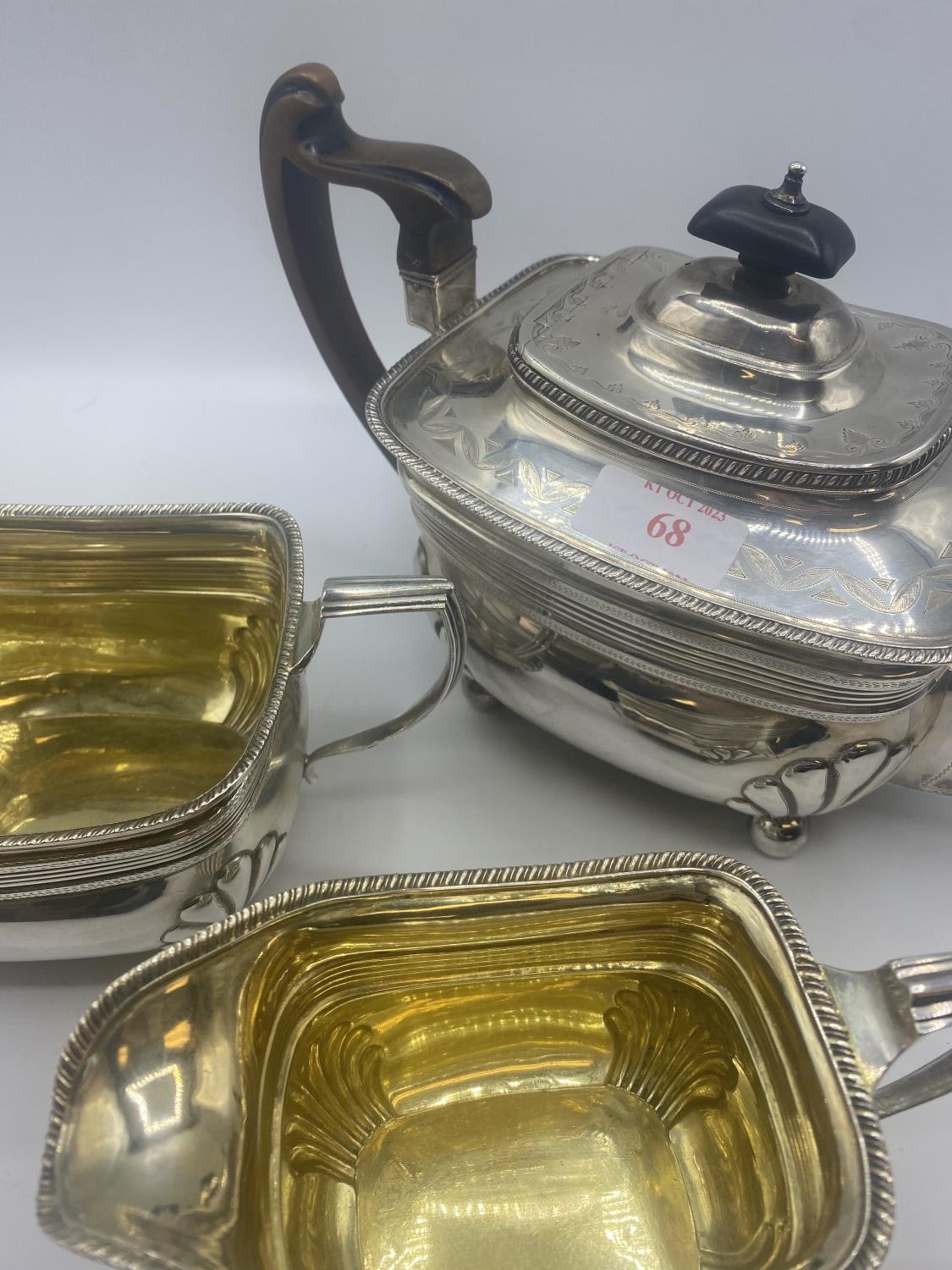 A Sterling Silver Three piece Georgian tea set London 1812. 340zt approx - Image 3 of 12