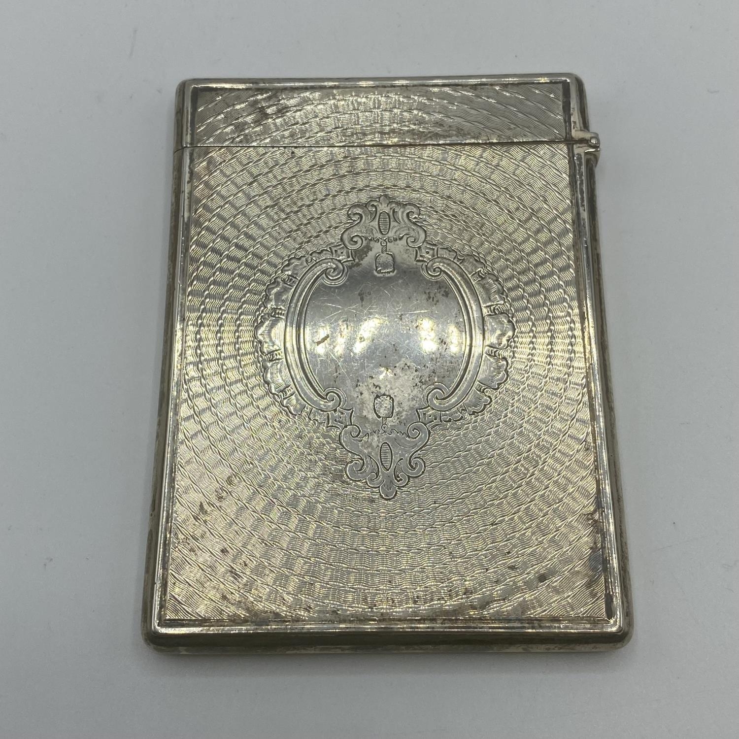 Two sterling silver card cases, one with a stag in a landscape, vacant cartouche, scrolling surround - Image 6 of 10